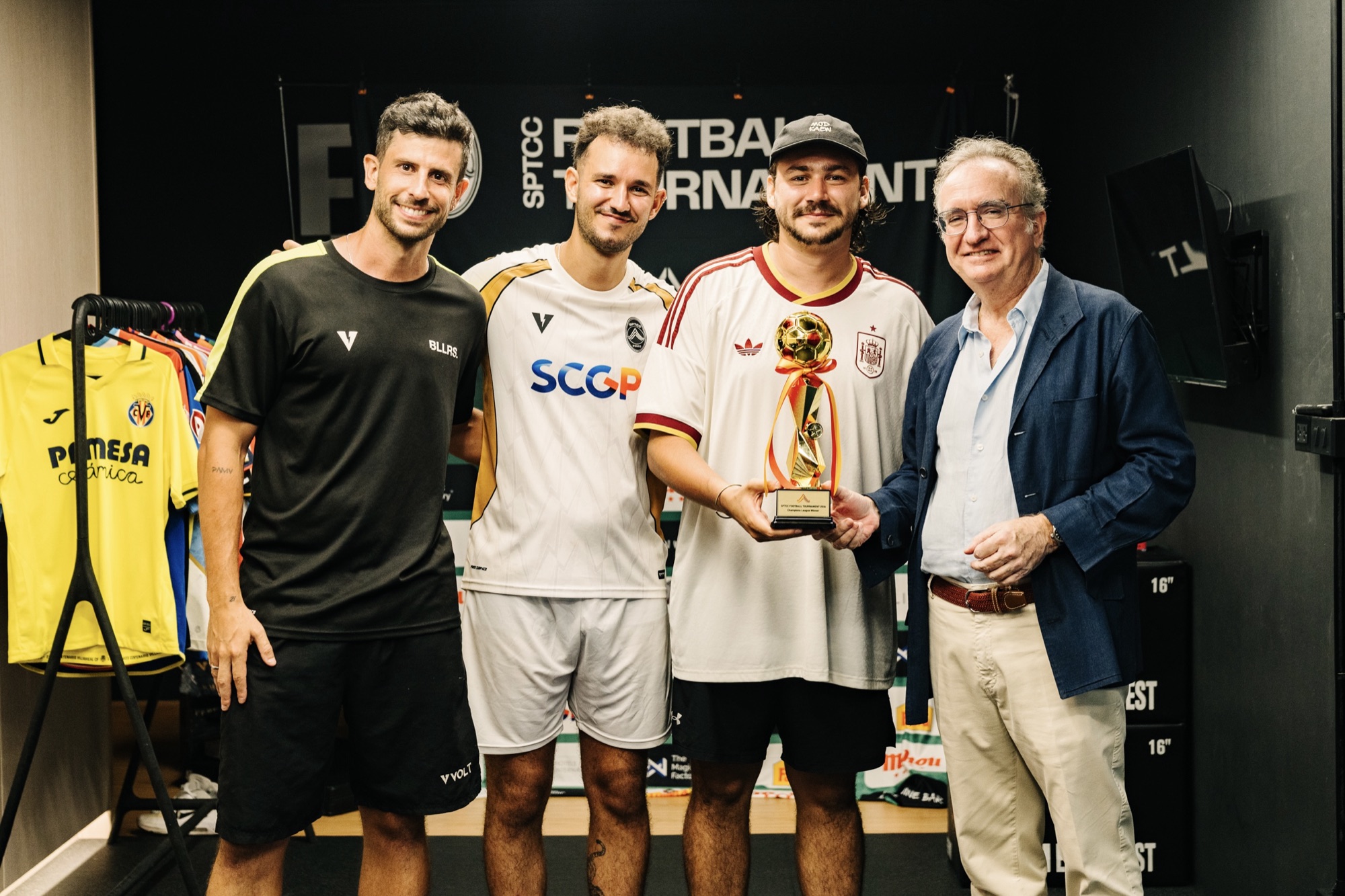 Felipe de la Morena Casado, then Ambassador of Spain to Thailand, presenting the SPTCC Football Tournament Champions League trophy at BALLERS Bangkok